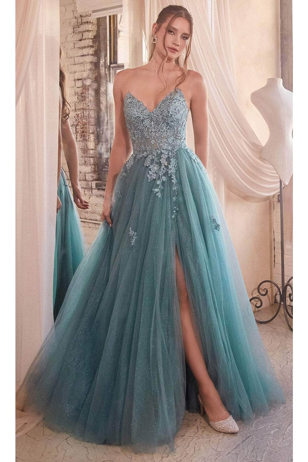Ladivine C148 - Lace-Up Sweetheart Neck Prom Gown - Prom