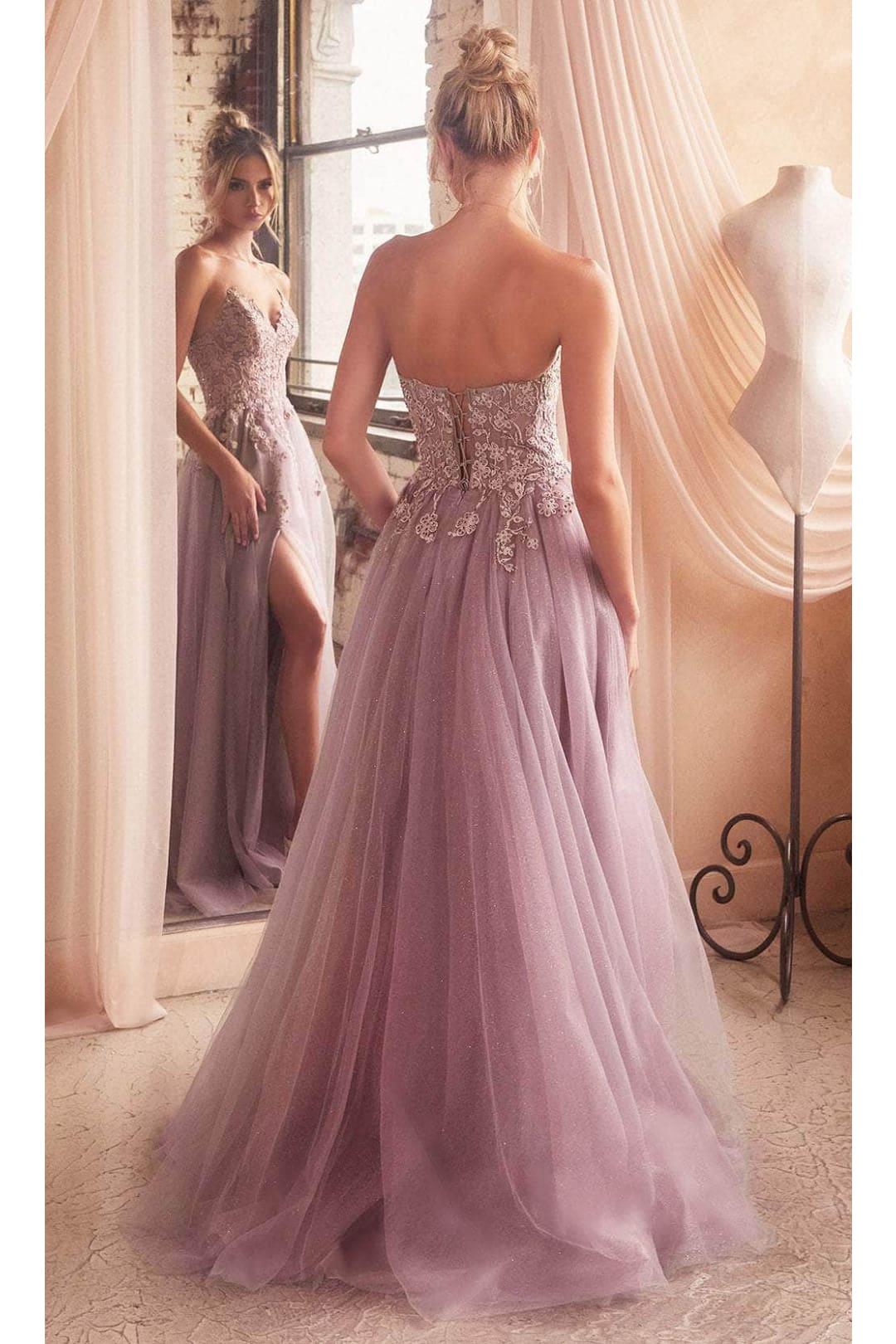 Ladivine C148 - Lace-Up Sweetheart Neck Prom Gown - Prom