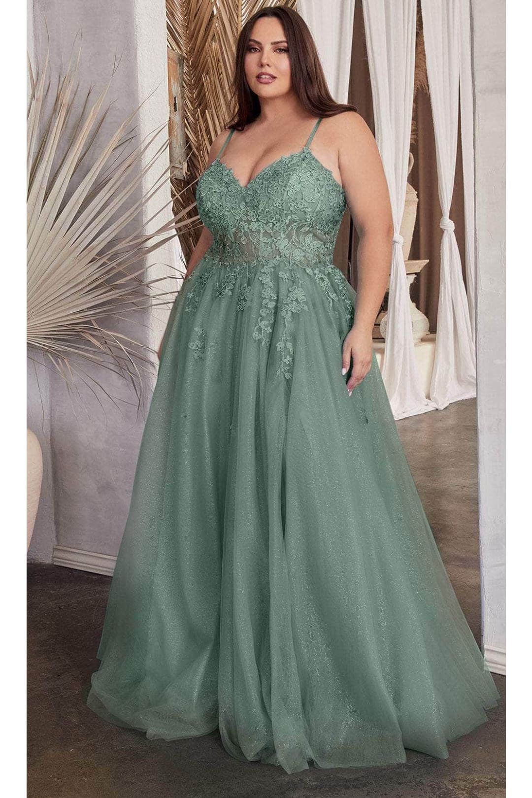 Ladivine C148C - Sleeveless Embroidered Prom Dress - Dusty Teal / 18 - Prom