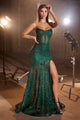 Ladivine C155 Fitted Glitter Floral Print Lower Skirt Mermaid Gown - Dress
