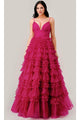 Ladivine C156 - V-Neck Sleeveless Empire Ballgown - Fuchsia / 2 - Prom