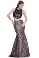 Ladivine C2204 - Leopard Print Two-Piece Evening Gown - Black-Leopard / 4 - Prom