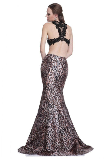Ladivine C2204 - Leopard Print Two-Piece Evening Gown - Prom