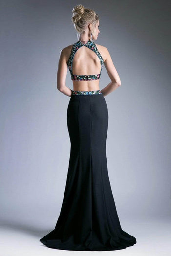 Ladivine C80312 - Floral Embroidered Two-Piece Formal Dress - Prom
