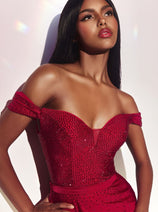 Ladivine CA106 Stunning Hot Stone Embellished Red Carpet Dress
