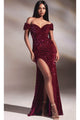 Ladivine CA109 - Off-Shoulder Knot Sequined Gown - Prom