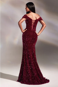 Ladivine CA109 Slim Fit Sequined Off-Shoulder Knot Prom Dress