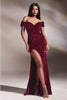 Ladivine CA109 Slim Fit Sequined Off-Shoulder Knot Prom Dress - MAGENTA / 4