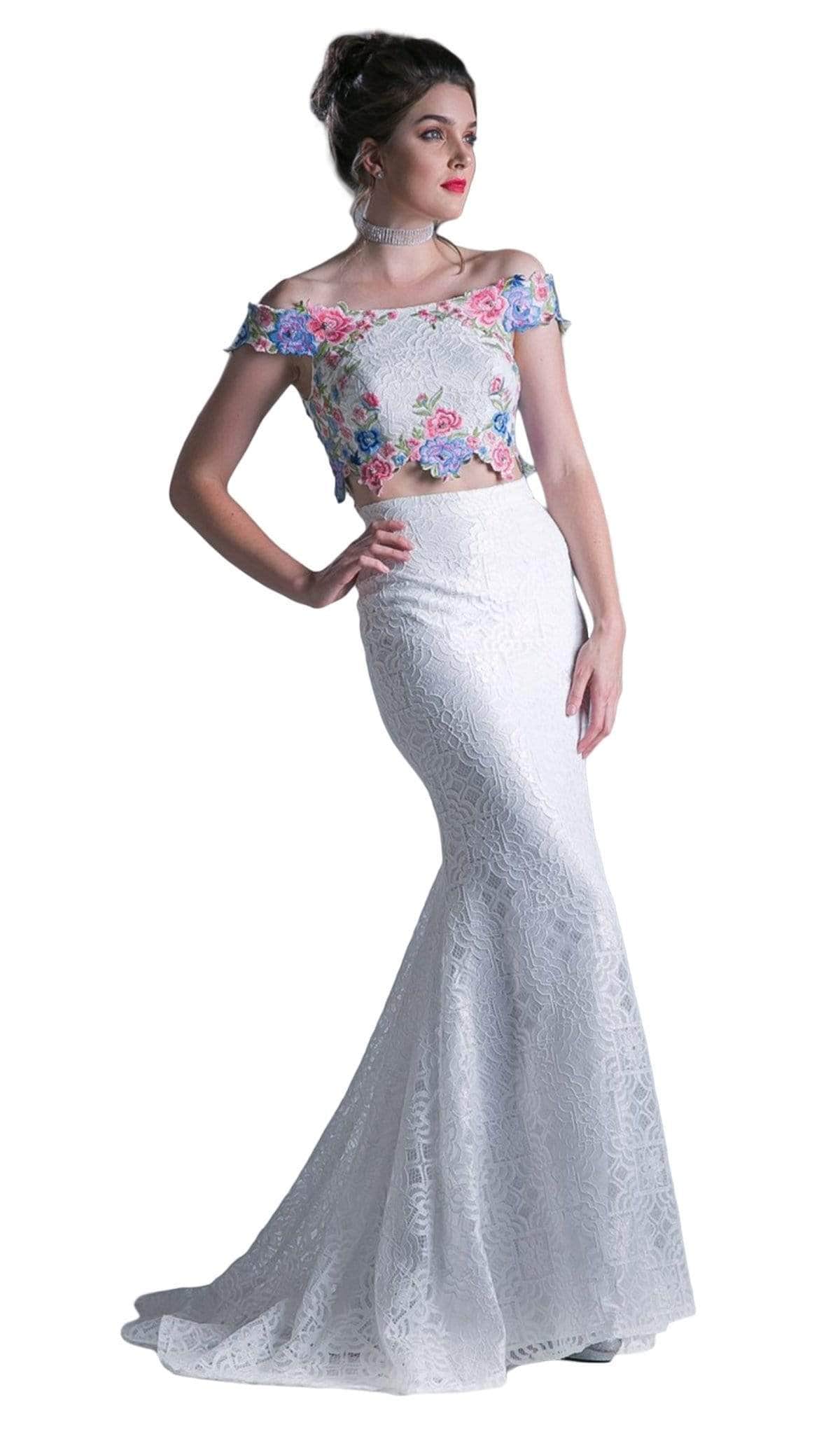Ladivine CA314 - Off-Shoulder Floral Embroidered Gown - Prom