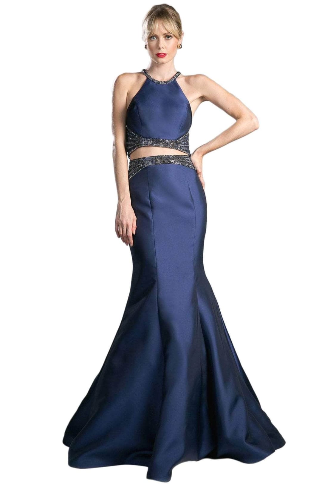 Ladivine CB0023 - Halter Neck Beaded Two-Piece Gown - Prom