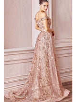 Ladivine CB069 – Off-Shoulder Adorned Print Gown