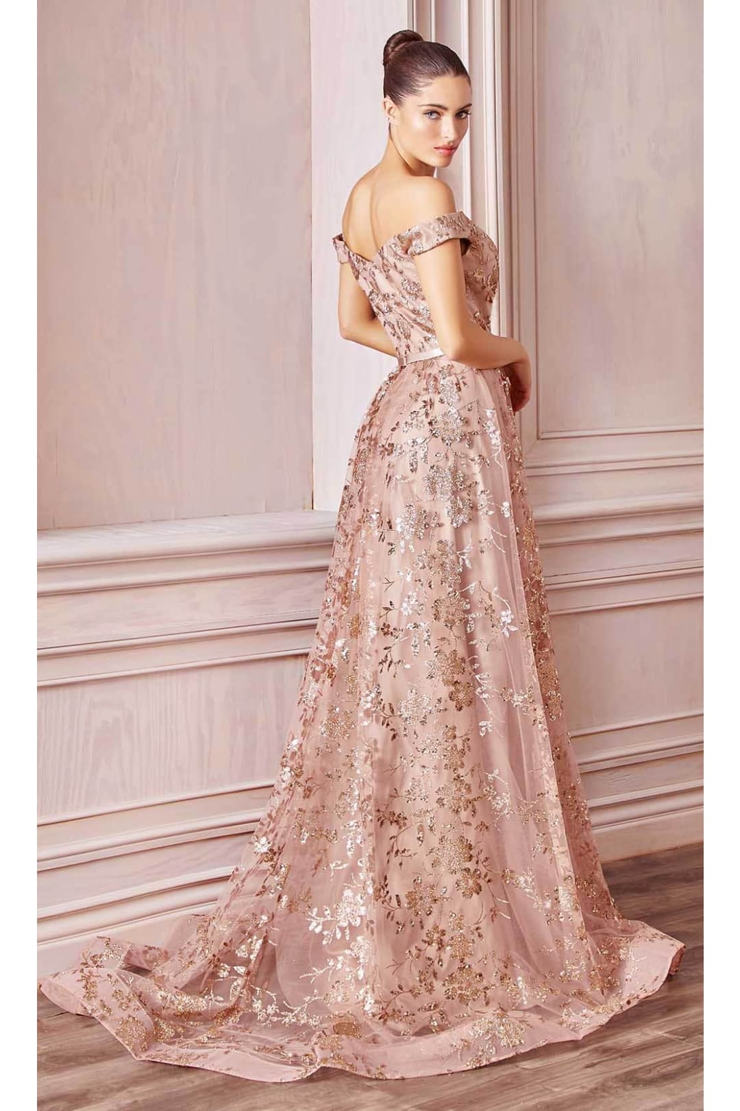 Ladivine CB069 – Off-Shoulder Adorned Print Gown - Prom