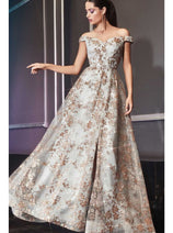 Ladivine CB069 – Off-Shoulder Adorned Print Gown
