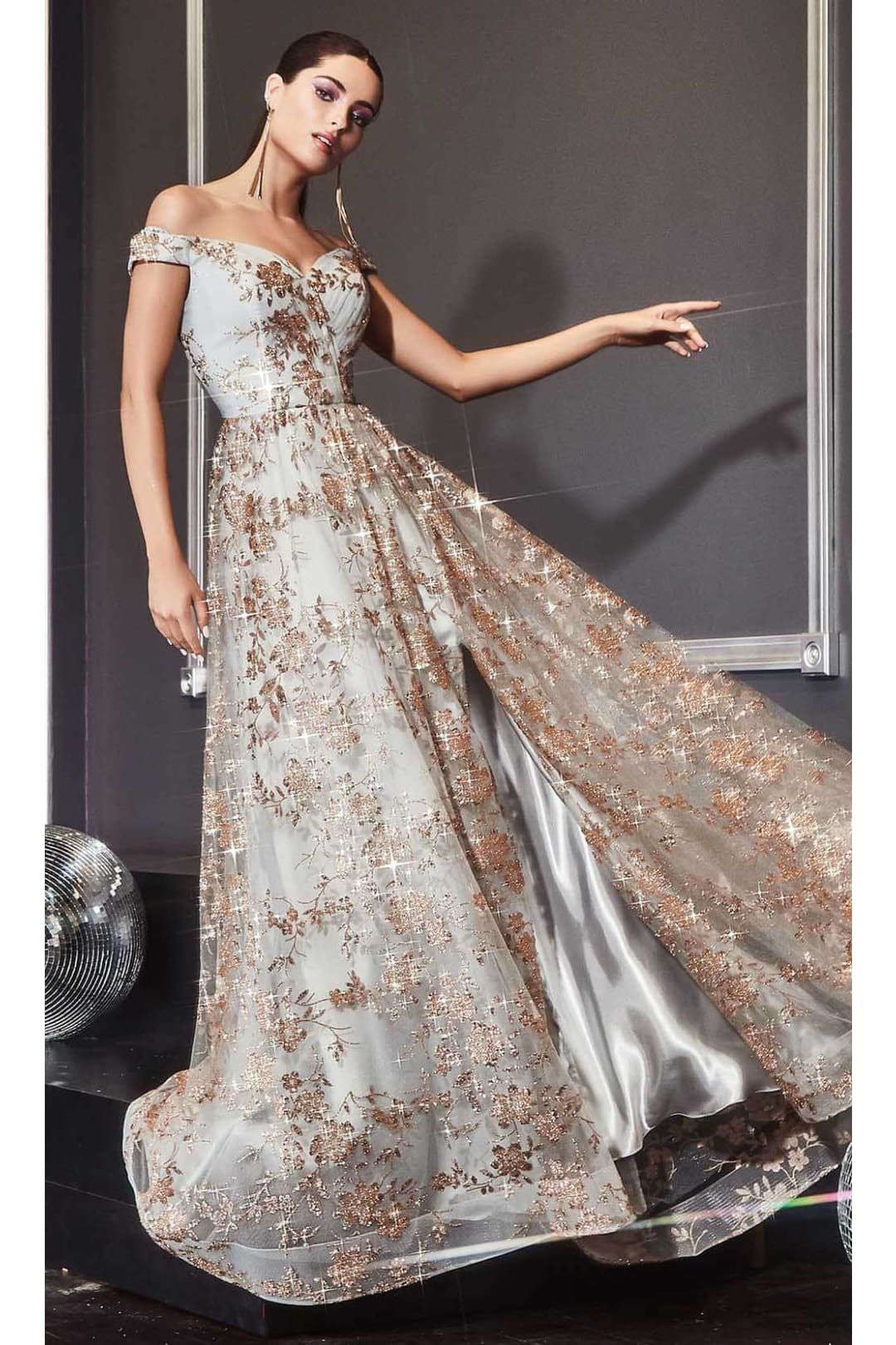 Ladivine CB069 – Off-Shoulder Adorned Print Gown - Prom