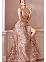 Ladivine CB069 – Off-Shoulder Adorned Print Gown