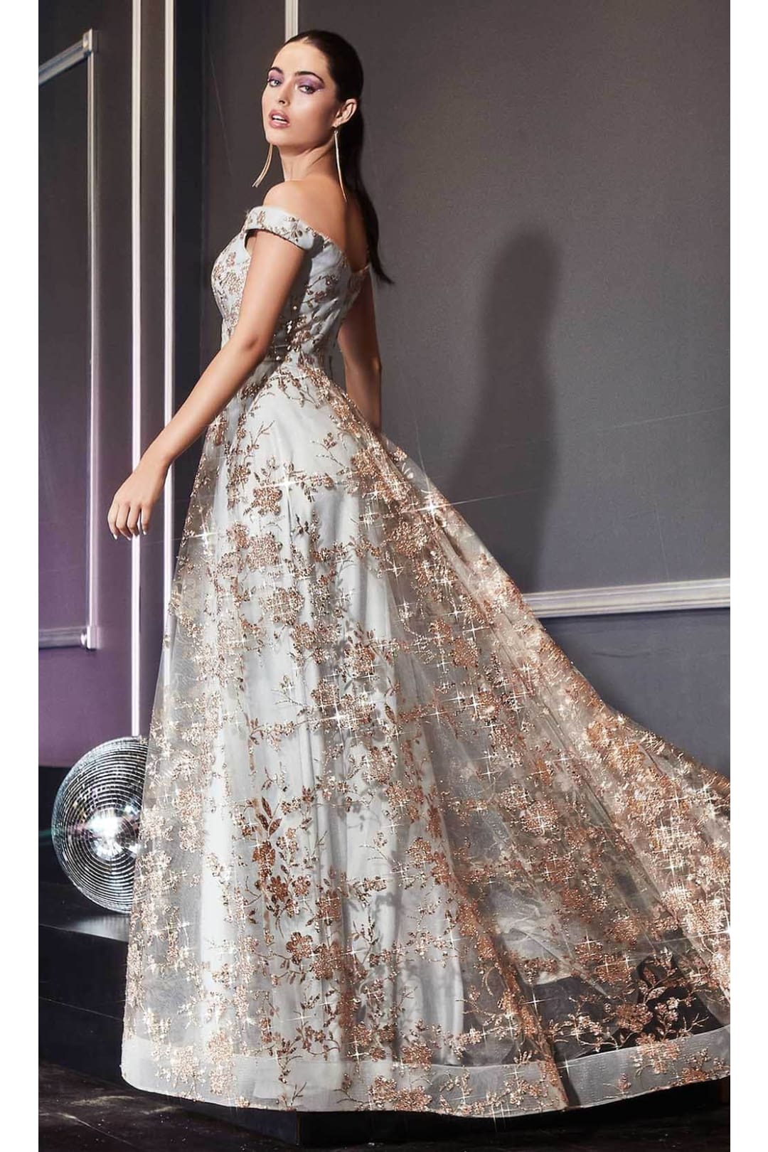 Ladivine CB069 – Off-Shoulder Adorned Print Gown - Prom