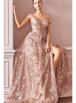 Ladivine CB069 – Off-Shoulder Adorned Print Gown