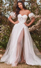 Ladivine CB080W - Strapless Floral Wedding Gown - Prom