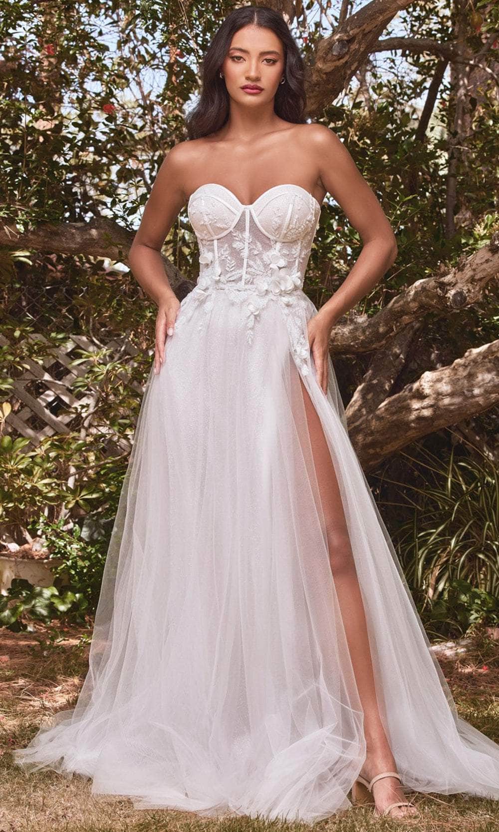 Ladivine CB080W - Strapless Floral Wedding Gown - Prom