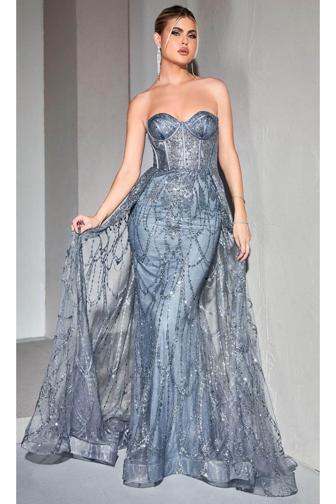Ladivine CB095 - Strapless Overskirt Evening Dress - Prom
