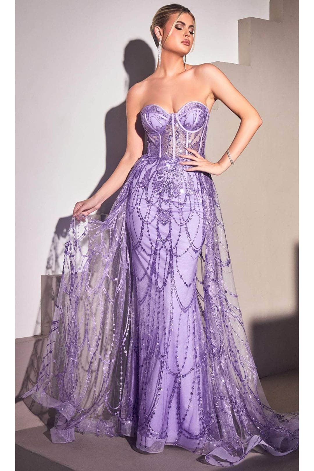 Ladivine CB095 - Strapless Overskirt Evening Dress - Prom