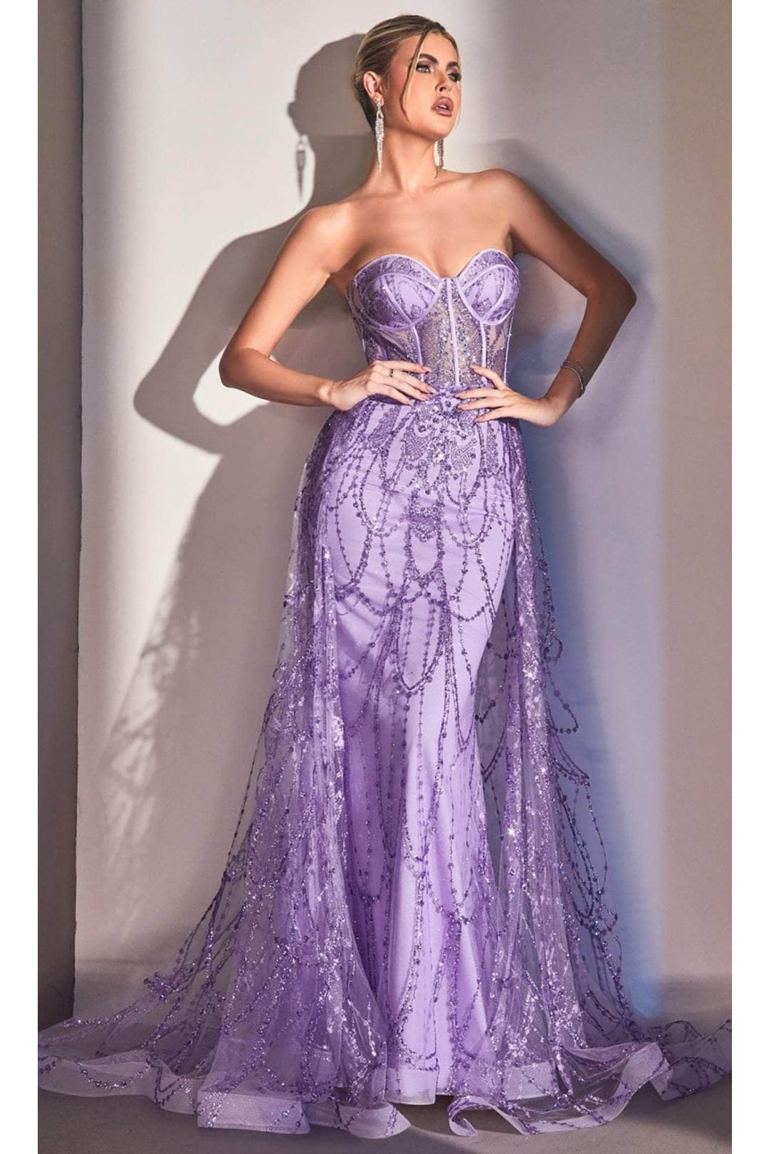 Ladivine CB095 - Strapless Overskirt Evening Dress - Prom