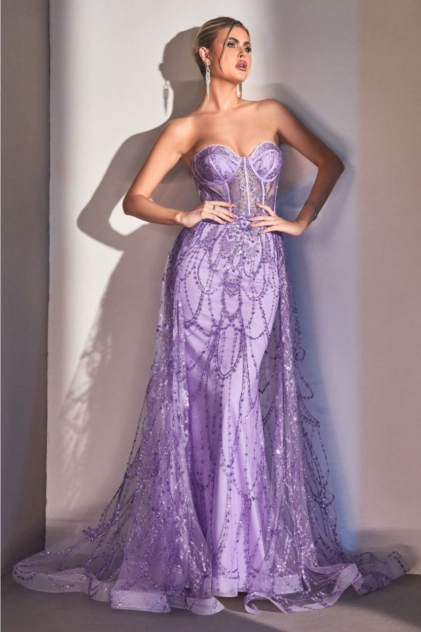 Ladivine CB095 Sweetheart Glitter Corset Fit Overskirt Evening Gown - Dress