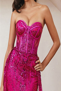 Ladivine CB095 Sweetheart Glitter Corset Fit Overskirt Evening Gown - Dress