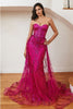 Ladivine CB095 Sweetheart Glitter Corset Fit Overskirt Evening Gown - FUCHSIA / 2 Dress