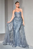 Ladivine CB095 Sweetheart Glitter Corset Fit Overskirt Evening Gown - SMOKY BLUE / 2 Dress