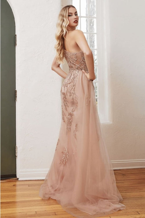 Ladivine CB098 Glitter One Shoulder Floral Print Long Evening Gown - Dress