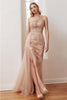 Ladivine CB098 Glitter One Shoulder Floral Print Long Evening Gown - ROSE GOLD / 2 Dress