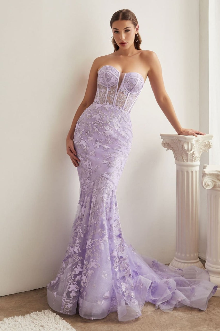 Ladivine CB099 Sexy Sweetheart Corset Butterfly Printed Mermaid Gown - Dress