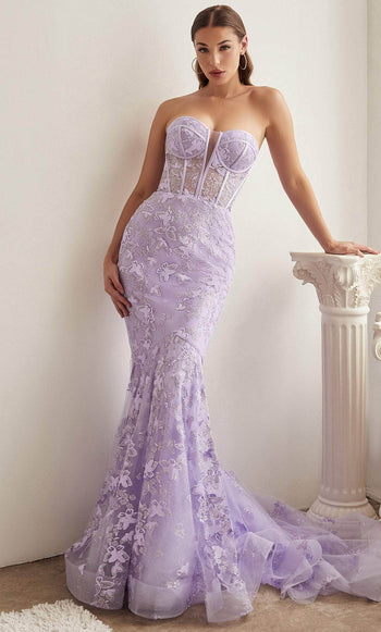 Ladivine CB099 - Strapless Butterfly Print Dress - Prom