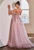 Ladivine CB104 Glitter Floral Applique Corset Layered Tulle Ball Gown - Dress