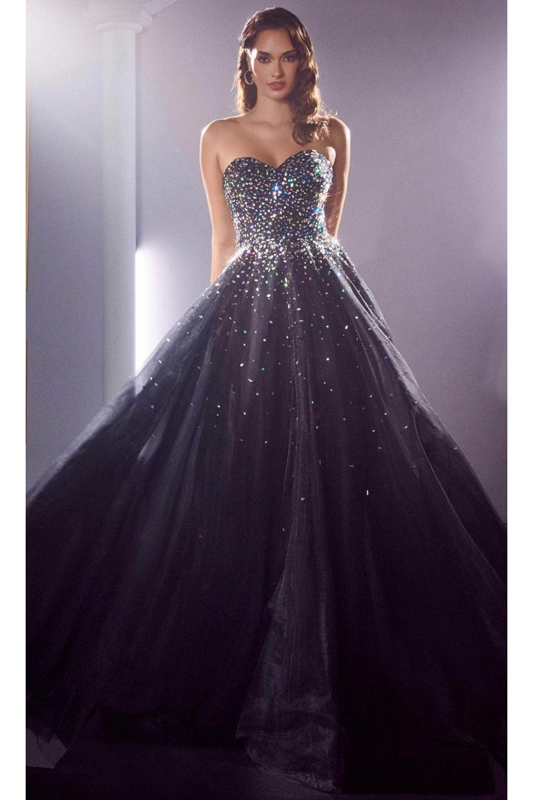 Ladivine CB114 - Bejeweled A-Line Strapless Prom Gown - Prom