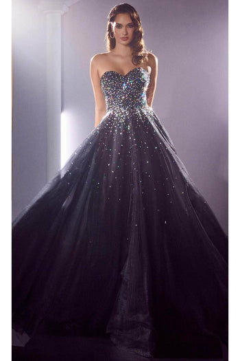 Ladivine CB114 - Bejeweled A-Line Strapless Prom Gown - Prom