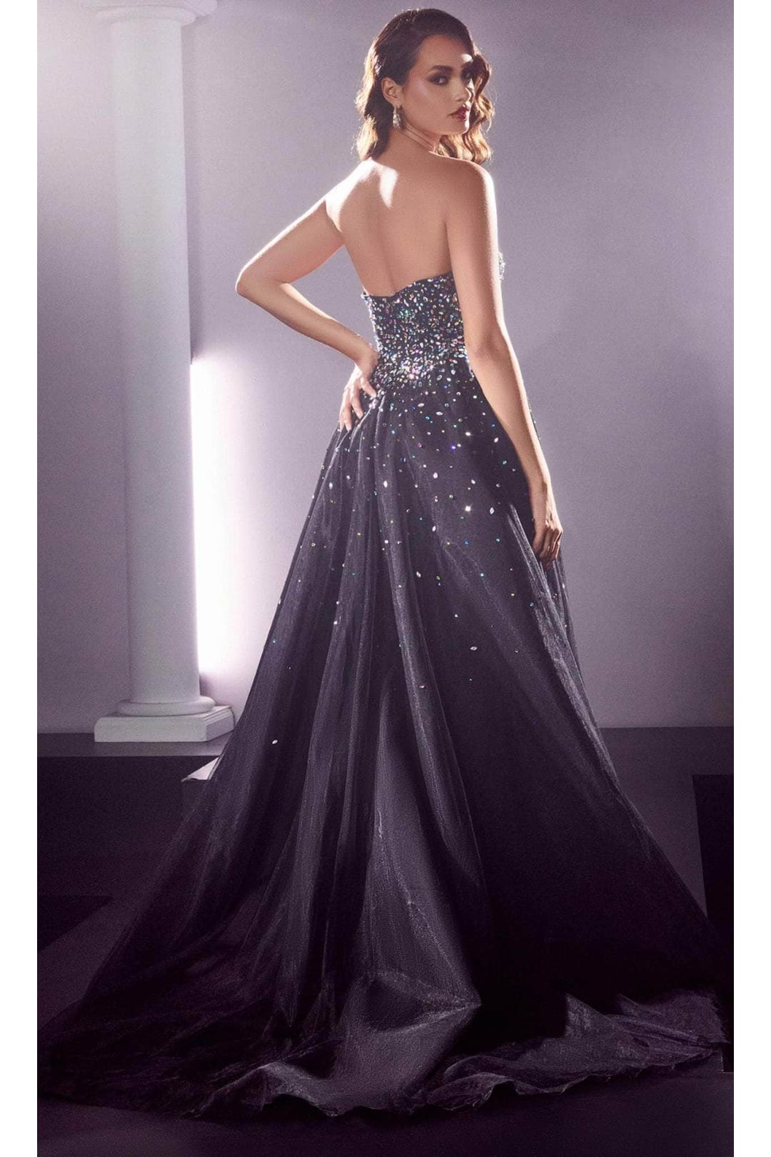 Ladivine CB114 - Bejeweled A-Line Strapless Prom Gown - Prom