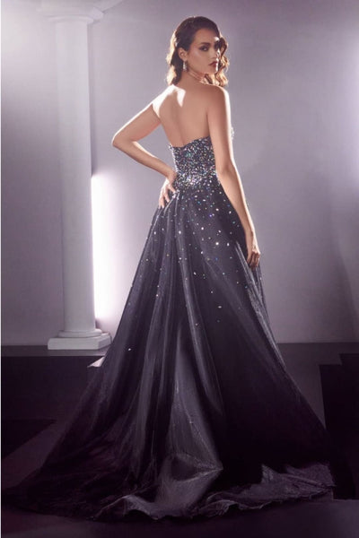 Ladivine CB114 Strapless Bejeweled Embellished Layered Tulle Ball Gown - BLACK / 4 Dress