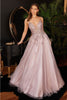 Ladivine CB117 Sexy Plunging Neck Glitter Lace Applique A-Line Gown - DUSTY ROSE / 6 Dress