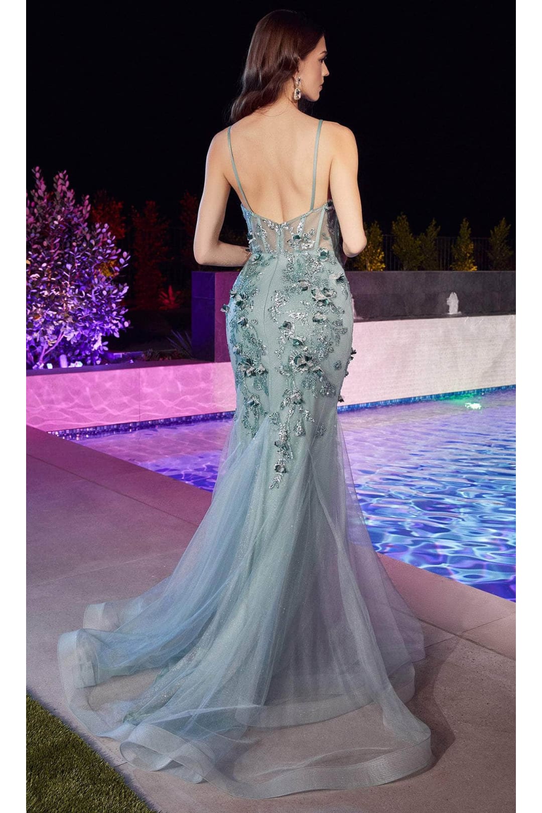 Ladivine CB121 - Butterfly Applique Sleeveless Gown - Prom