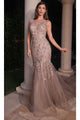 Ladivine CB128 - Illusion Floral Applique Sheath Gown - Prom