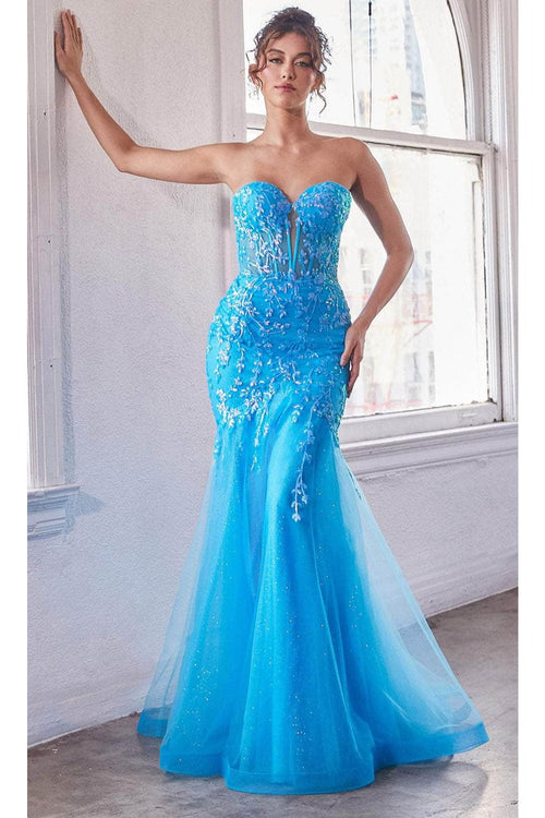 Ladivine CB139 - Sequin-Embellished Glitter Evening Gown - Ocean Blue / 2 - Prom