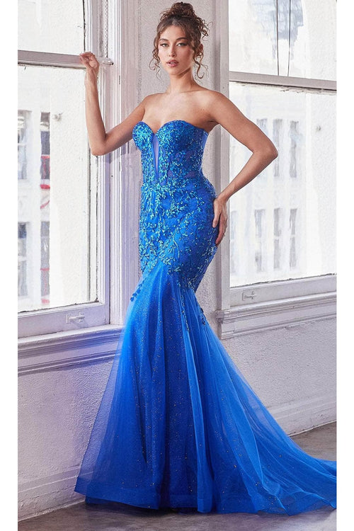Ladivine CB139 - Sequin-Embellished Glitter Evening Gown - Royal / 2 - Prom
