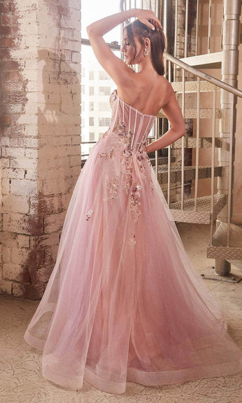 Ladivine CB142 Floral Sequin Strapless Evening Gown - Prom