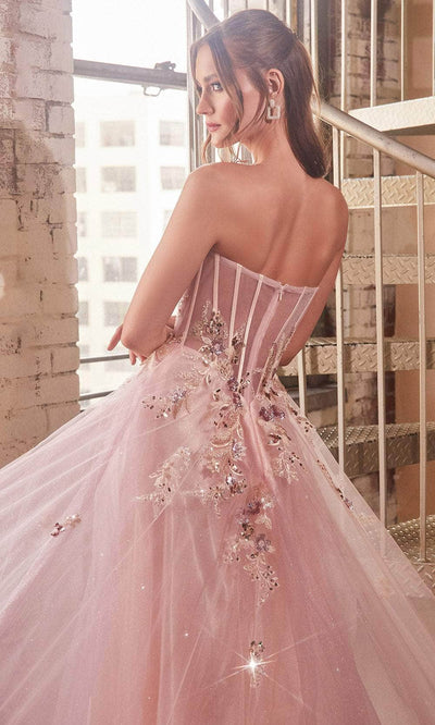 Ladivine CB142 Floral Sequin Strapless Evening Gown - Prom