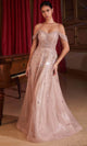 Ladivine CB147 – Rhinestone Cold Shoulder Gown - Rose Champagne / 2 - Prom
