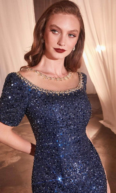 Ladivine by Cinderella Divine Dresses - Ladivine CB151 Sequined Short Sleeve Evening Dress - Prom