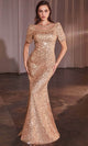 Ladivine by Cinderella Divine Dresses - Ladivine CB151 Sequined Short Sleeve Evening Dress - Prom