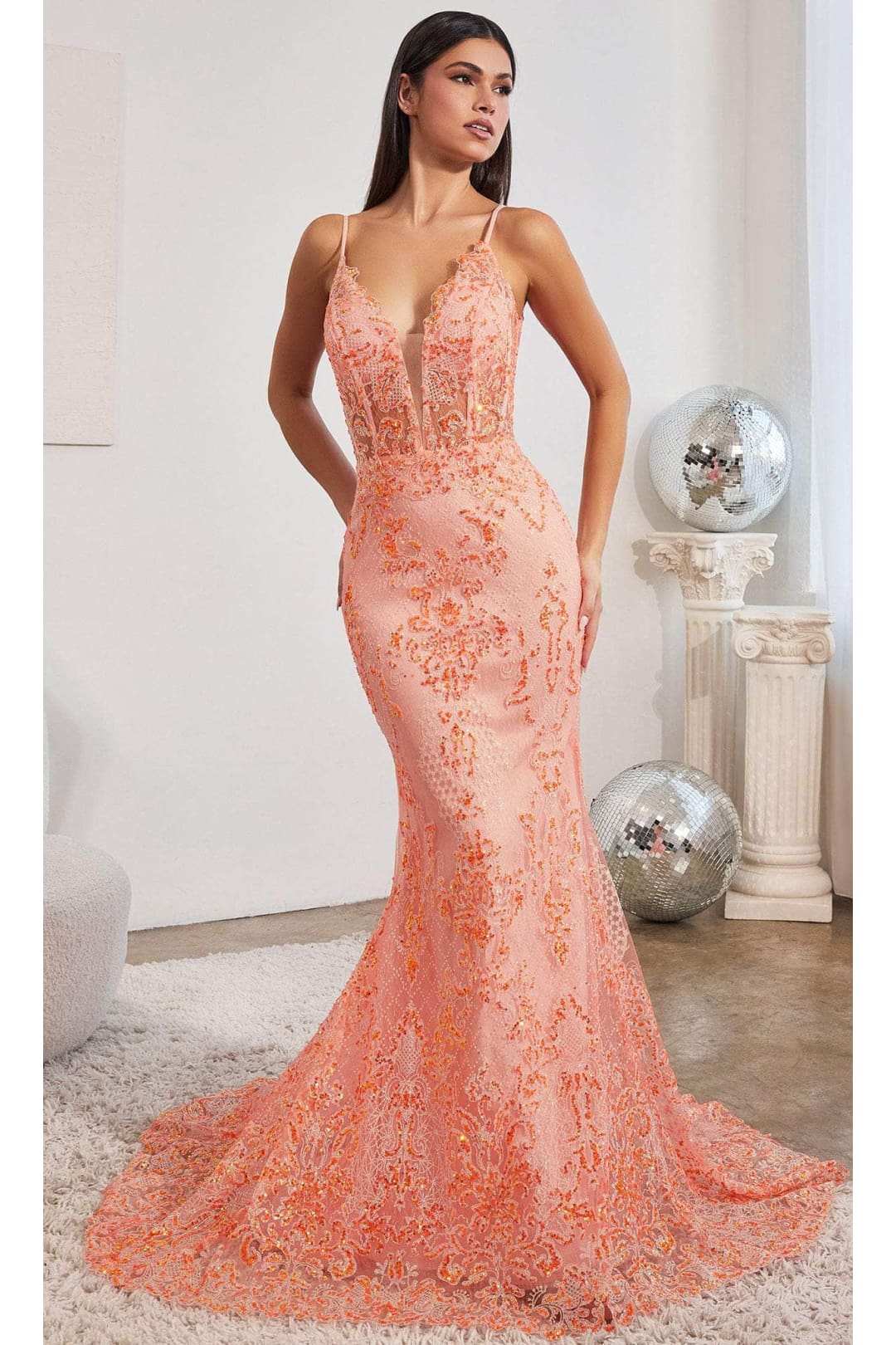 Ladivine CC2189 - Sheer Embellished Long Prom Gown - Prom